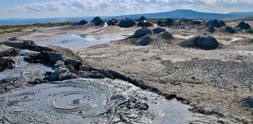 faszinierende Landschaft der Schlammvulkane Gobustan Aserbaidschan